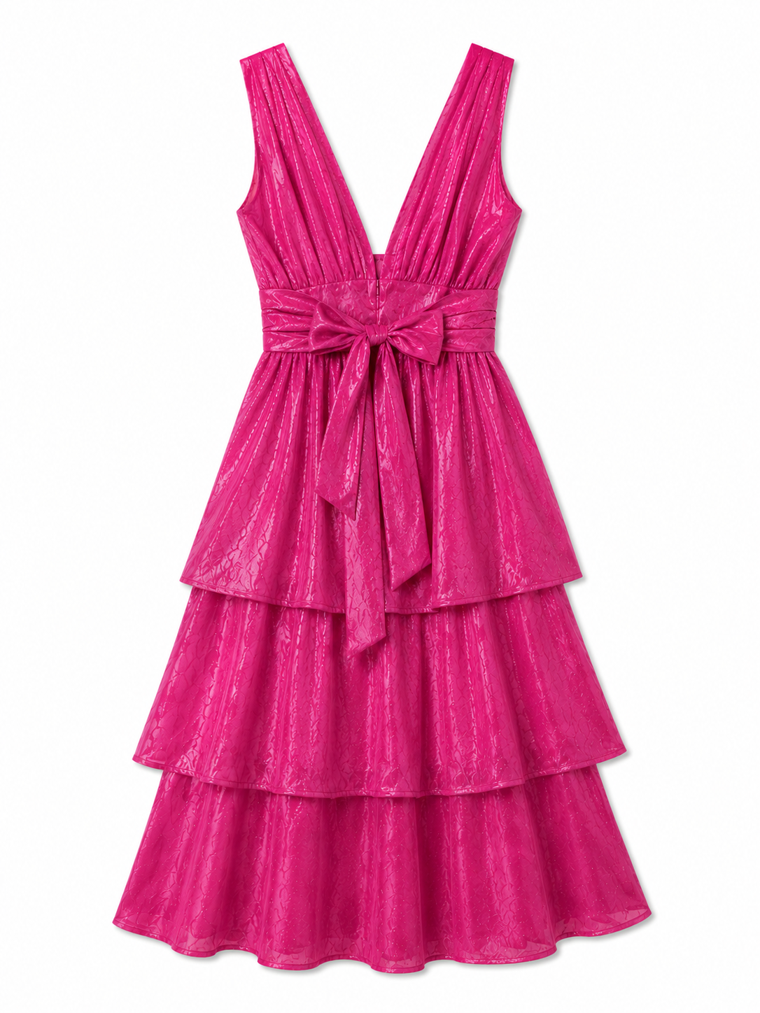 Lulus Hot Pink V-neck Tiered Ruffle Dress Size Large