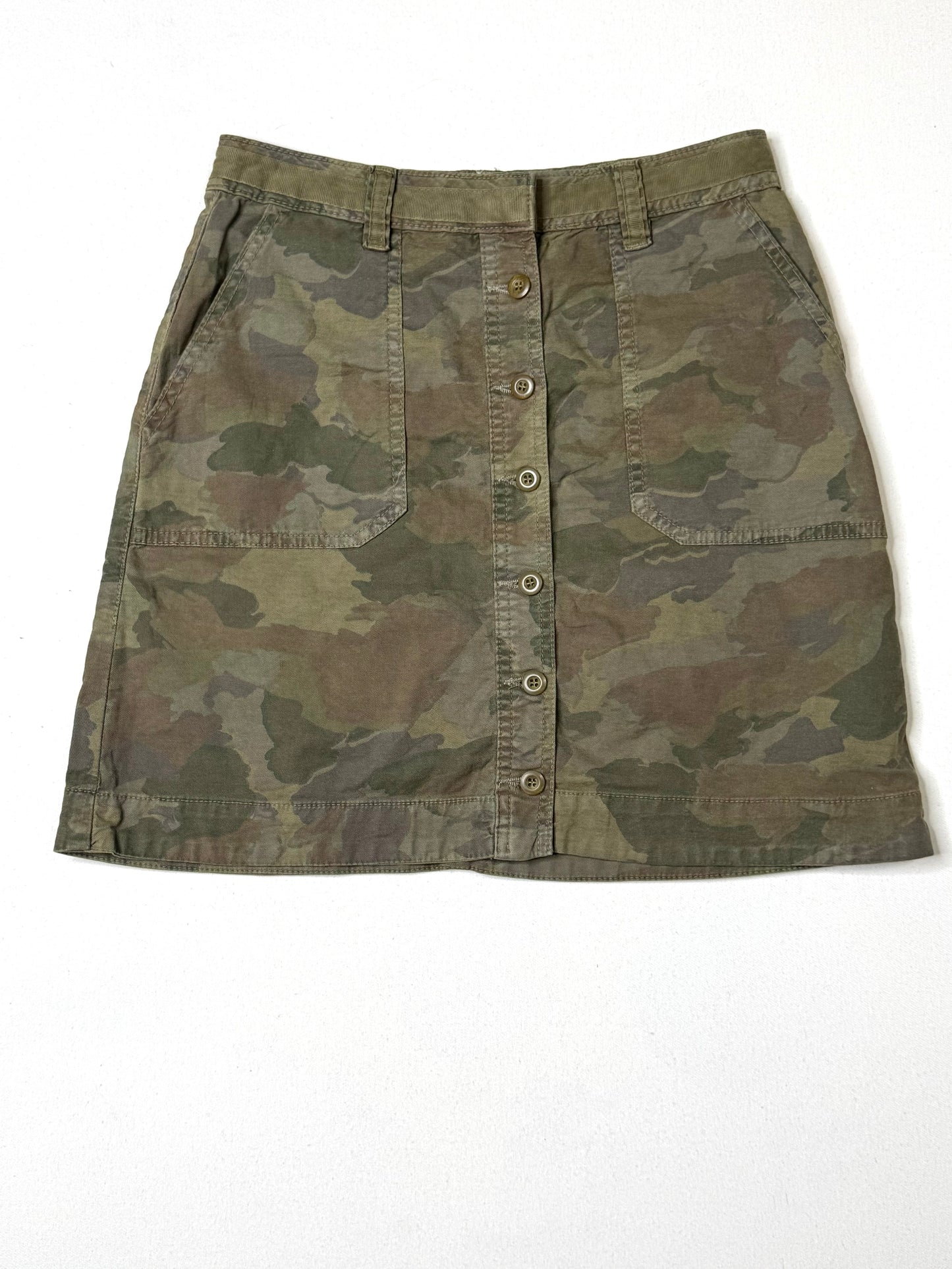 Anthropologie Camo Mini Skirt Size 8 (UK 12R) Button Front Utility Military Print Cotton Blend
