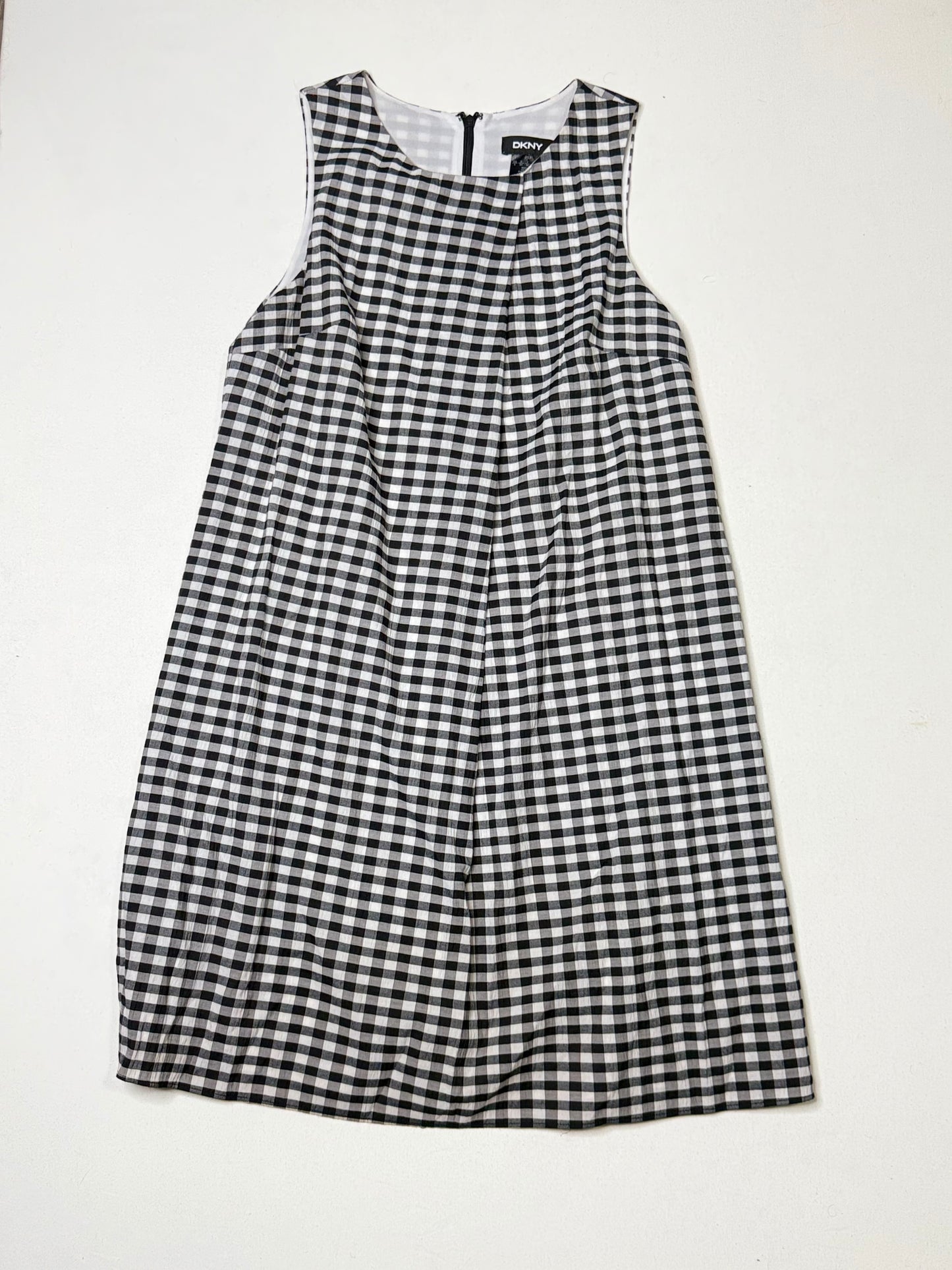 DKNY Black & White Gingham Shift Dress Size 4 Sleeveless Checkered Cotton Blend Mini Dress