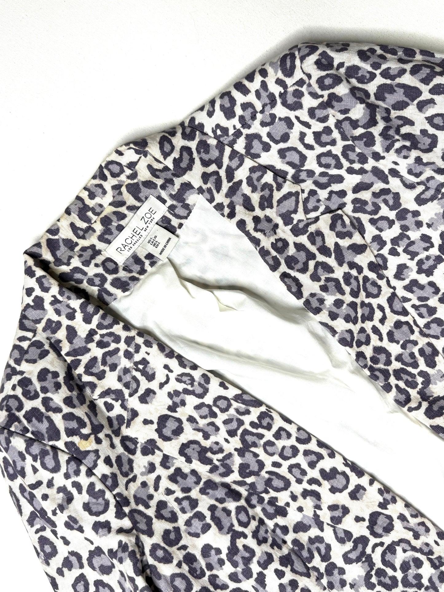 Rachel Zoe Leopard Print Blazer Jacket Women’s Size Large Linen Cotton Tailored Animal Print Designer Blazer