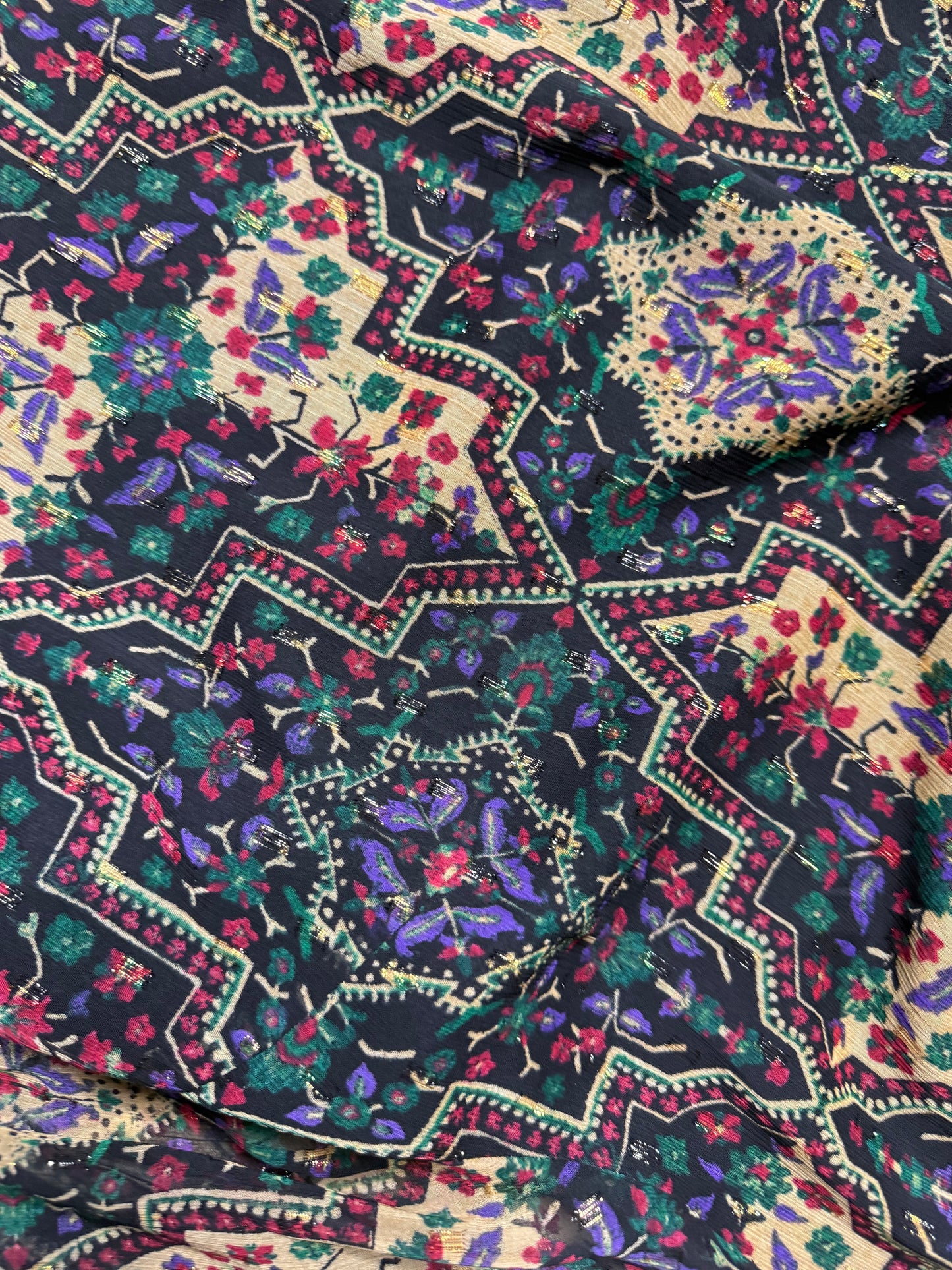LOFT Boho Floral Geometric Print Drop Waist Dress Ruffle Hem Long Sleeve Size M