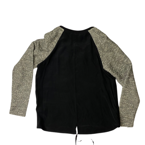 Tibi Embellished Crew Neck Top – Long Woven Sleeves, Back Tie Detail
