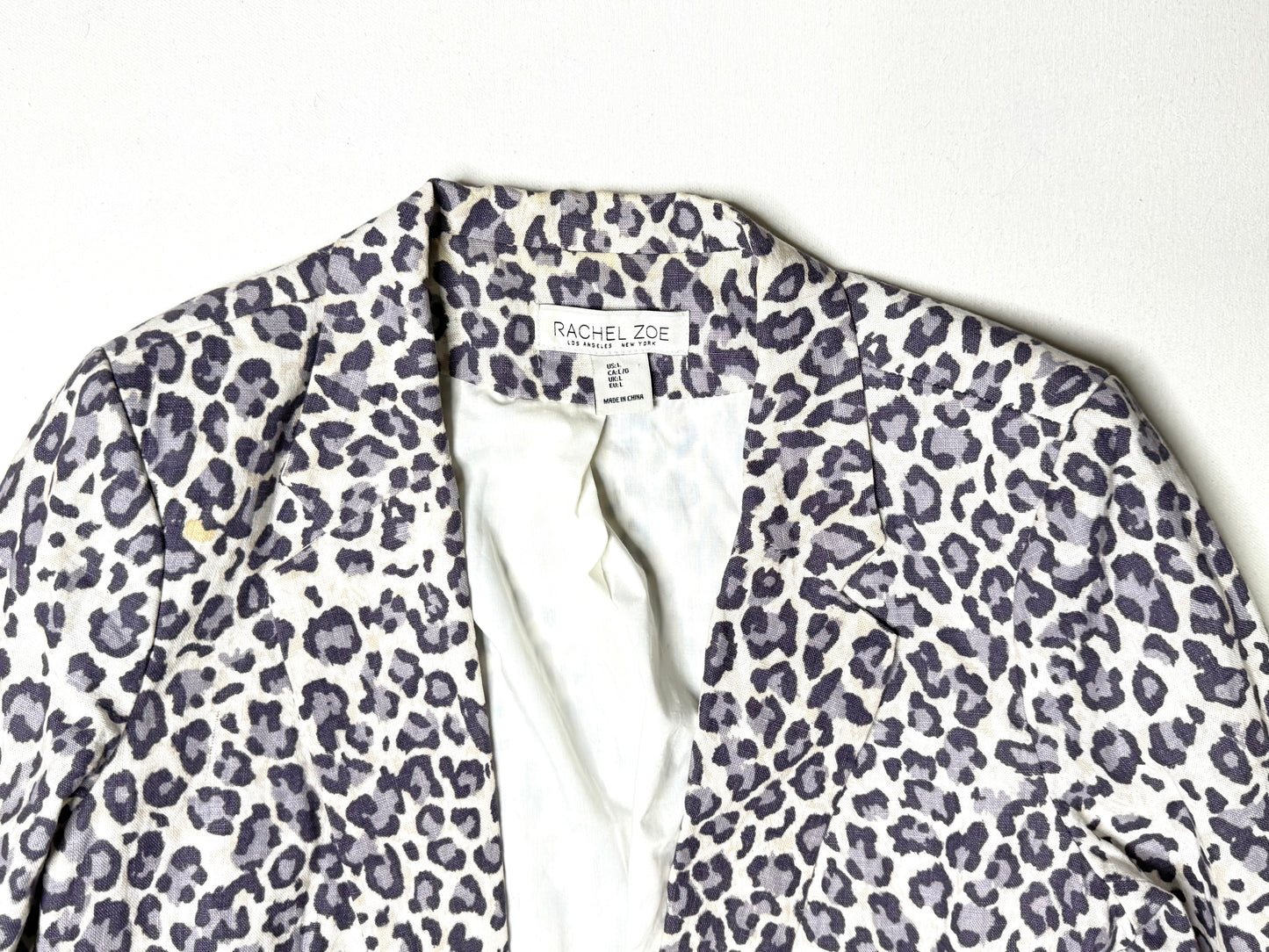 Rachel Zoe Leopard Print Blazer Jacket Women’s Size Large Linen Cotton Tailored Animal Print Designer Blazer