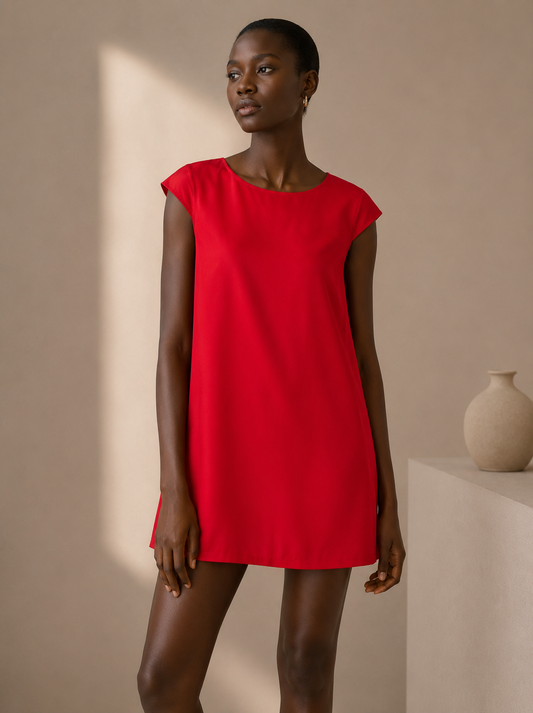 Lacoste Red Short Sleeve Sheath Dress Back Zipper Mini Length Size 34/ 4