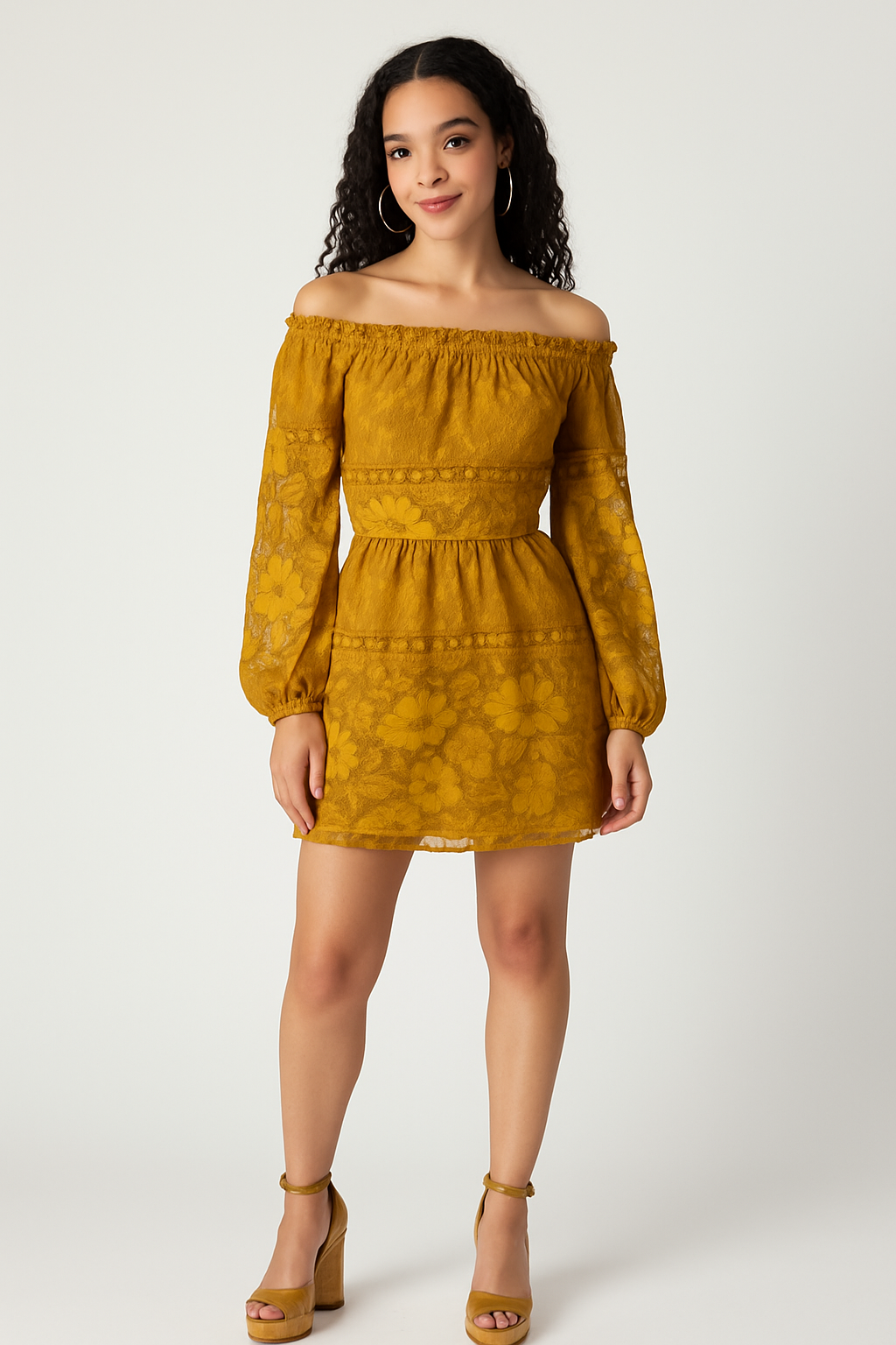 Show Me Your MuMu Off-Shoulder Lace Boho Midi Dress Size XS Lined Long Sleeve