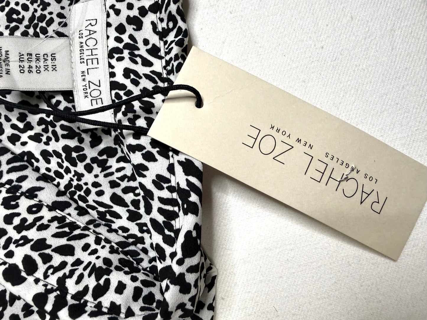 Rachel Zoe XL Black White Animal Print Blouse NWT Collared Button Front