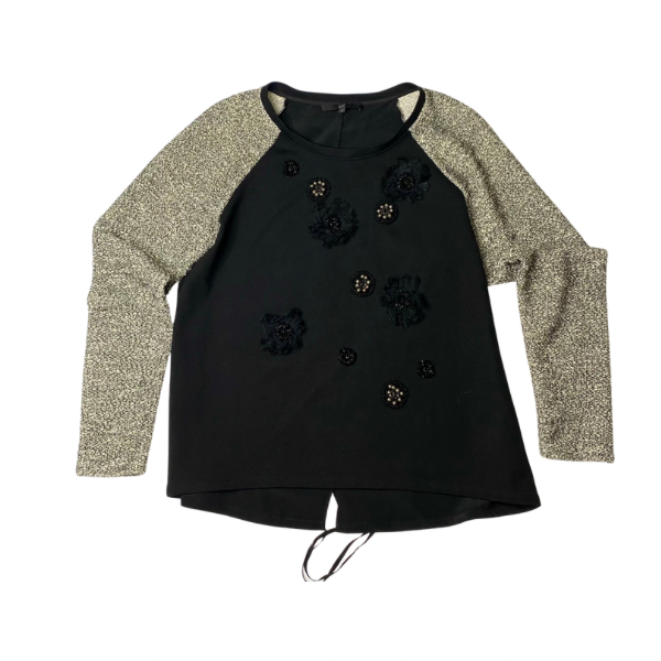 Tibi Embellished Crew Neck Top – Long Woven Sleeves, Back Tie Detail