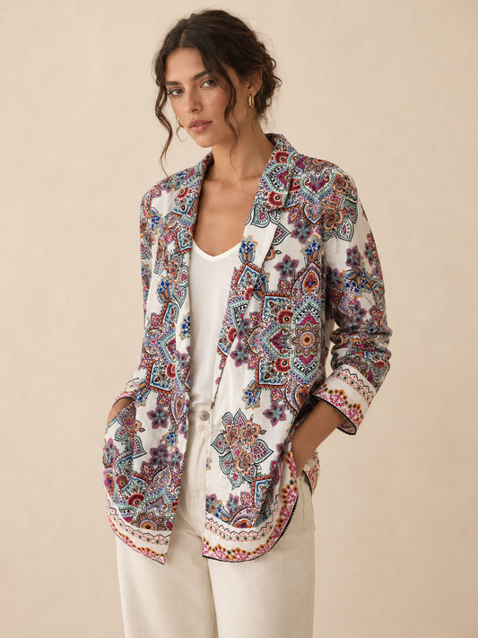 Rachel Zoe Boho Medallion Print Open Front Blazer Size Large
