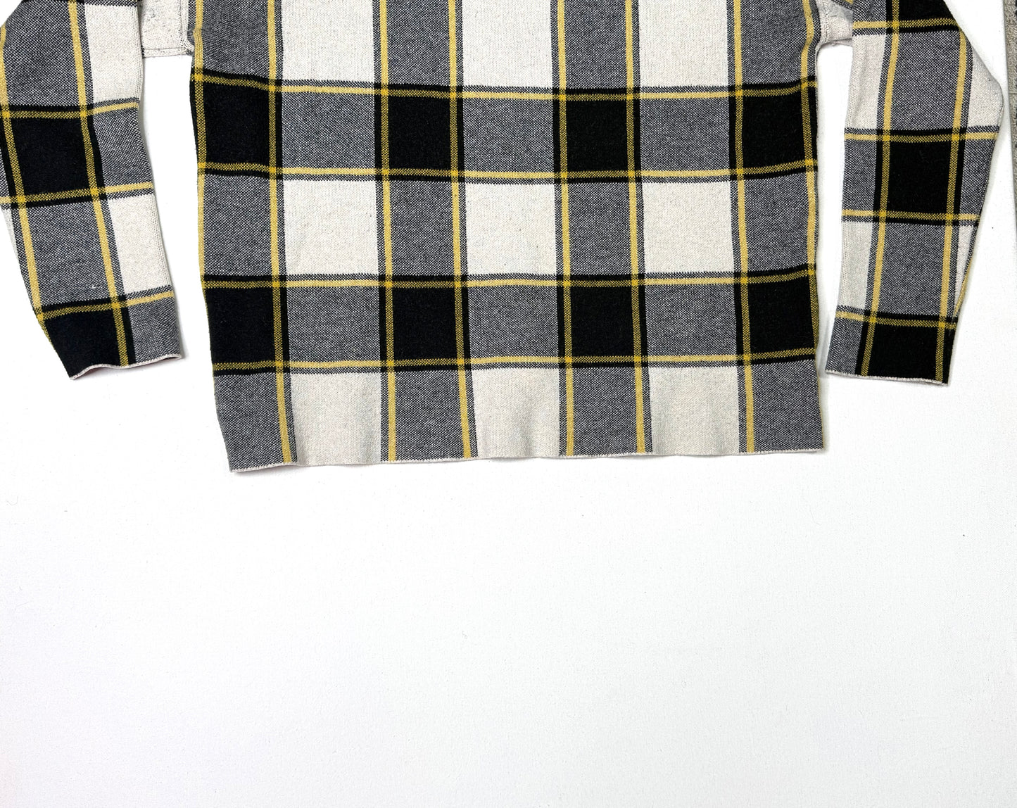 Rachel Zoe Plaid Knit Cardigan Sweater Black Gray Yellow Open Front Women XL