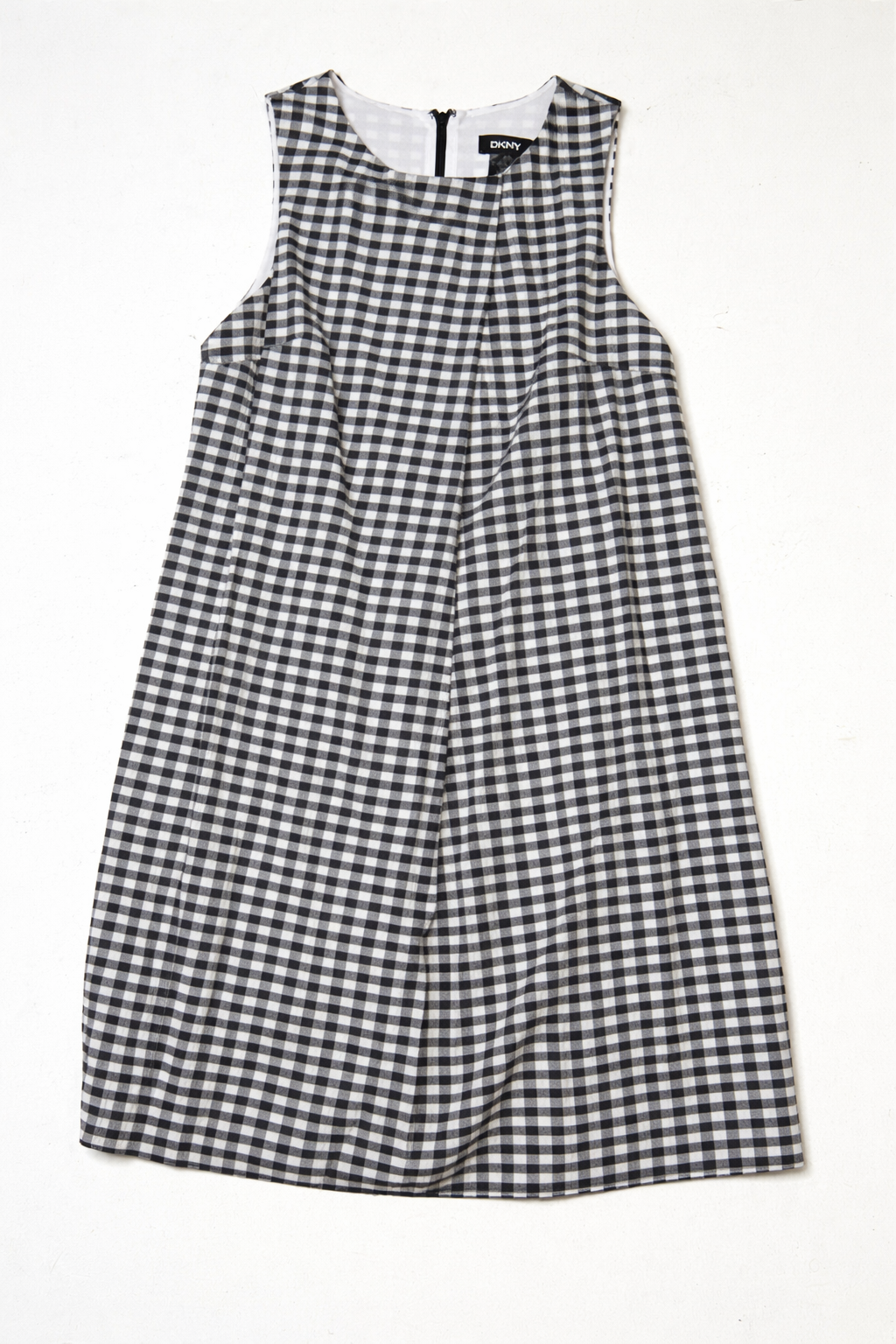 DKNY Black & White Gingham Shift Dress Size 4 Sleeveless Checkered Cotton Blend Mini Dress