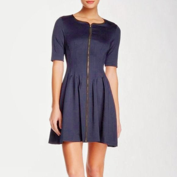 Betsey Johnson Navy Blue Scuba Fit & Flare Zip Front Midi Dress Size 4