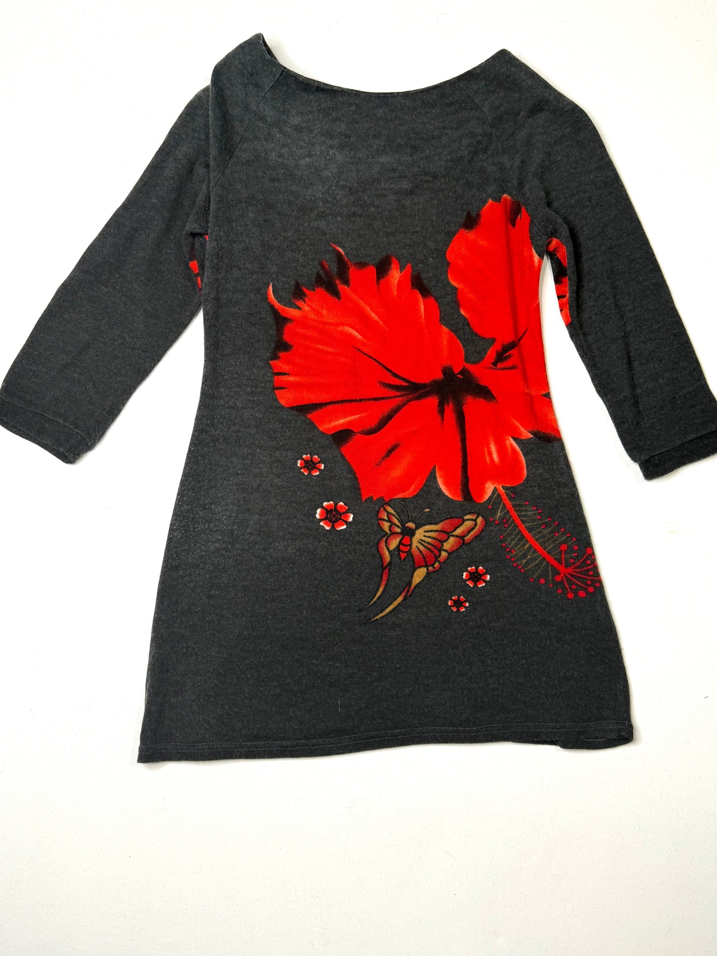 Aryeh Gray Red Hibiscus Floral Tunic Dress Size Small