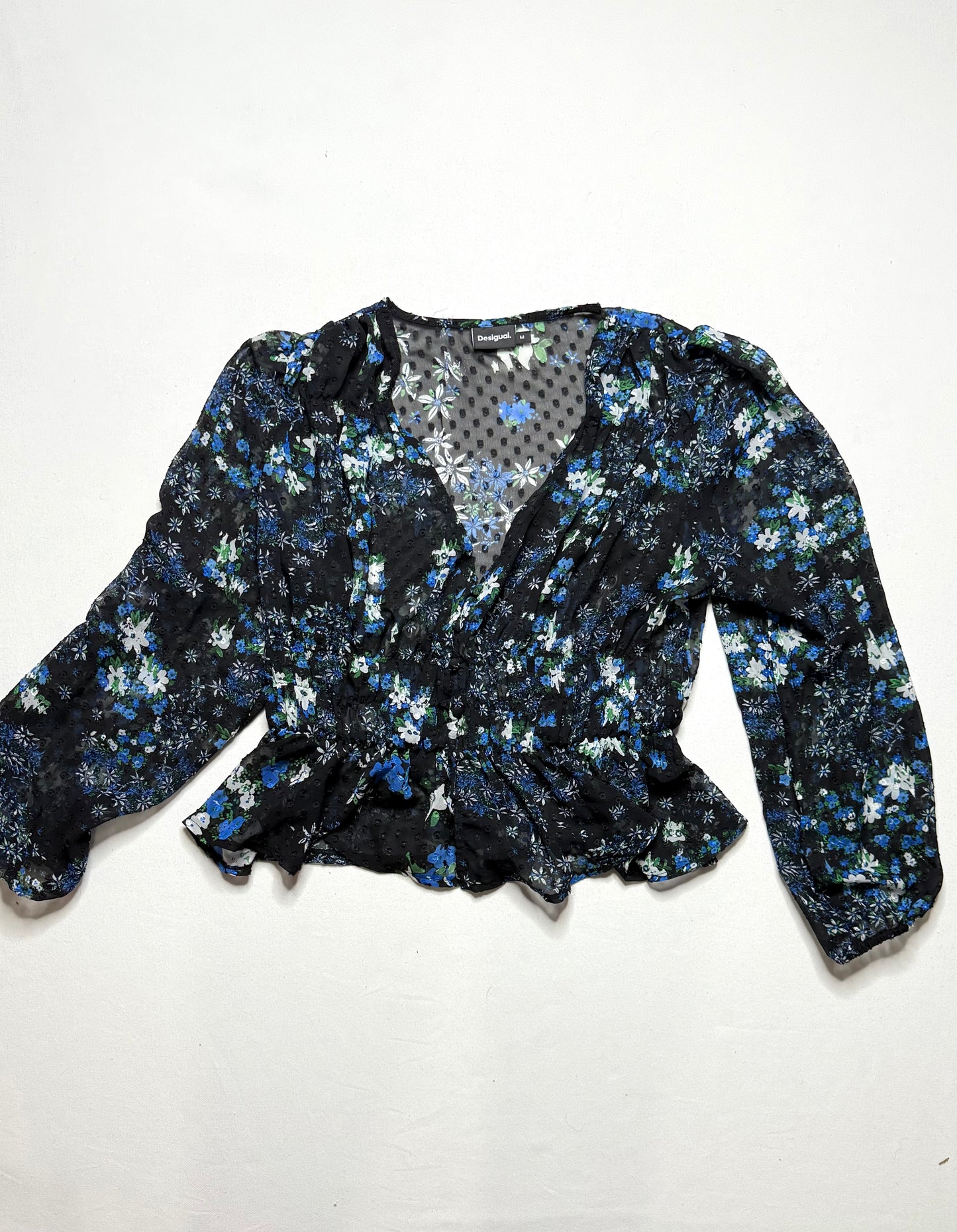Desigual Plumetis Sheer Peplum Blouse – Size Medium
