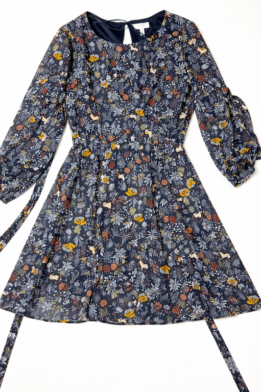 LC Lauren Conrad Runway XL Woodland Floral Dress Tie Sleeve Fit & Flare Cottagecore