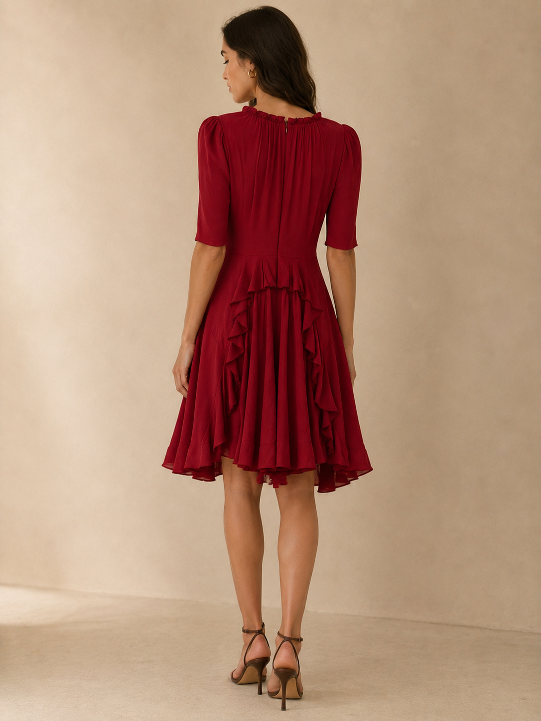 Zac Posen 100% Silk Red Ruffle Dress Size 12 | Romantic Silk Midi Cocktail Dress