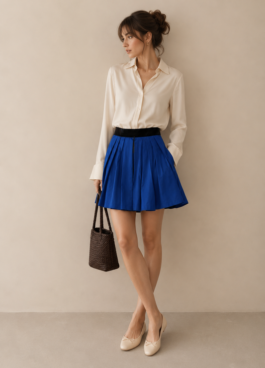 BB Dakota Festivity Estate Blue Royal A line Pleated Mini Skirt Size 2 NWT