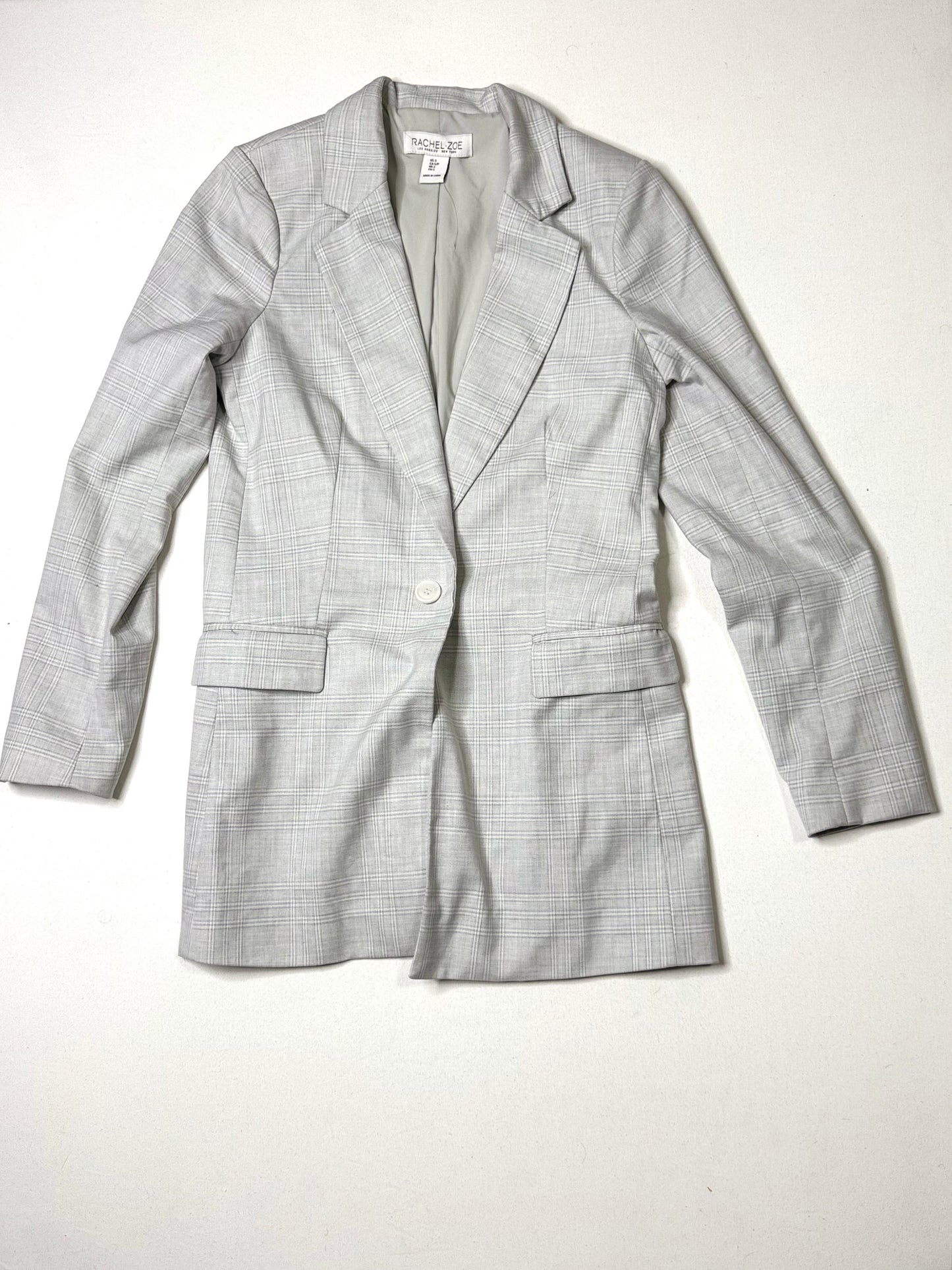 Rachel Zoe Light Gray Plaid Blazer Women’s Size Small Tailored Single Button Career Jacket
