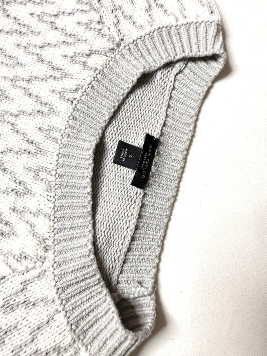 Ann Taylor Factory Embellished Fair Isle Sweater Gray White Size Large