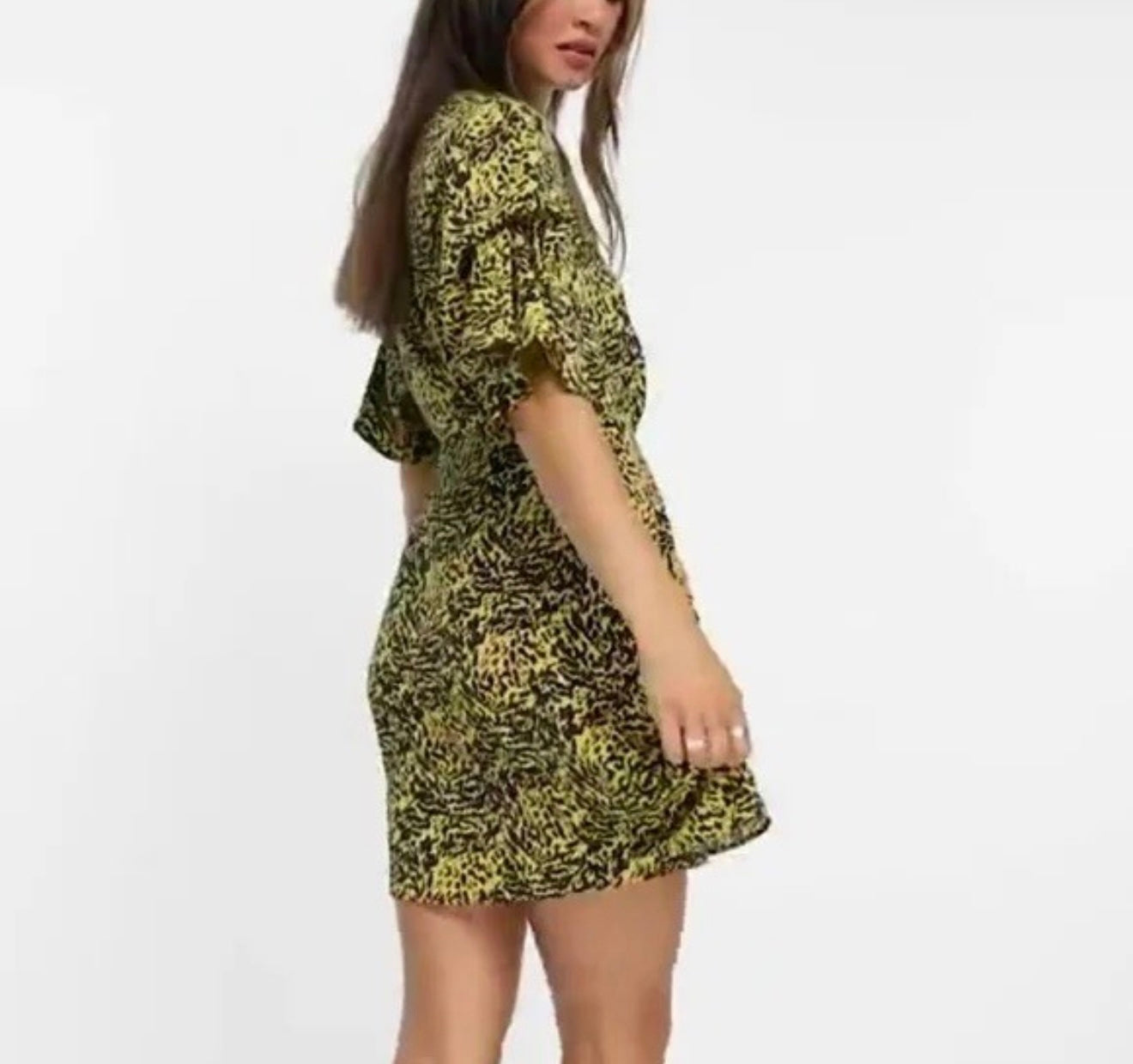 Topshop Animal Print Wrap Midi Dress – Size 6, Bell Sleeves, Tie Waist, Boho