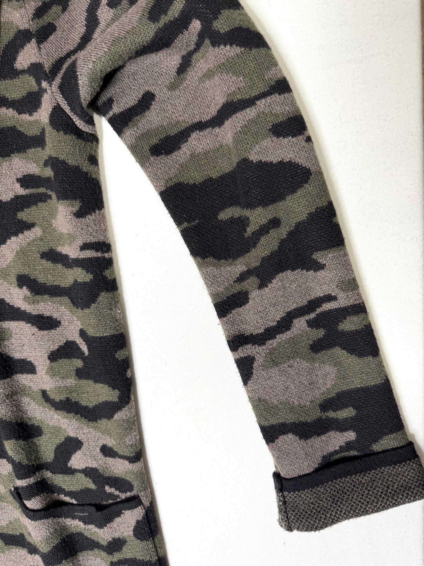 Rachel Zoe Camo Hooded Cardigan Sweater Green Brown Open Front Size Large