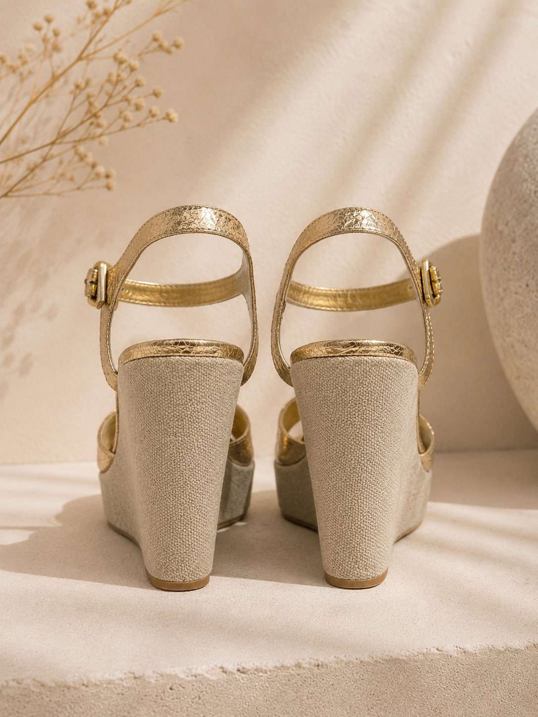Love Moshino Gold Metallic Wedge Sandals Size 38.5| 8.5