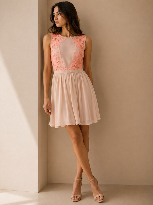 Ted Baker London Nude & Peach Fit & Flare Sleeveless Lace Dress Size 2