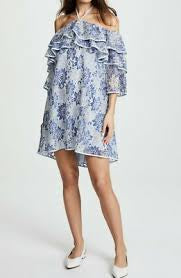 Rebecca Minkoff Dena Tiered Ruffle Halter Lace Dress – Blue Multi NWT, Size XS