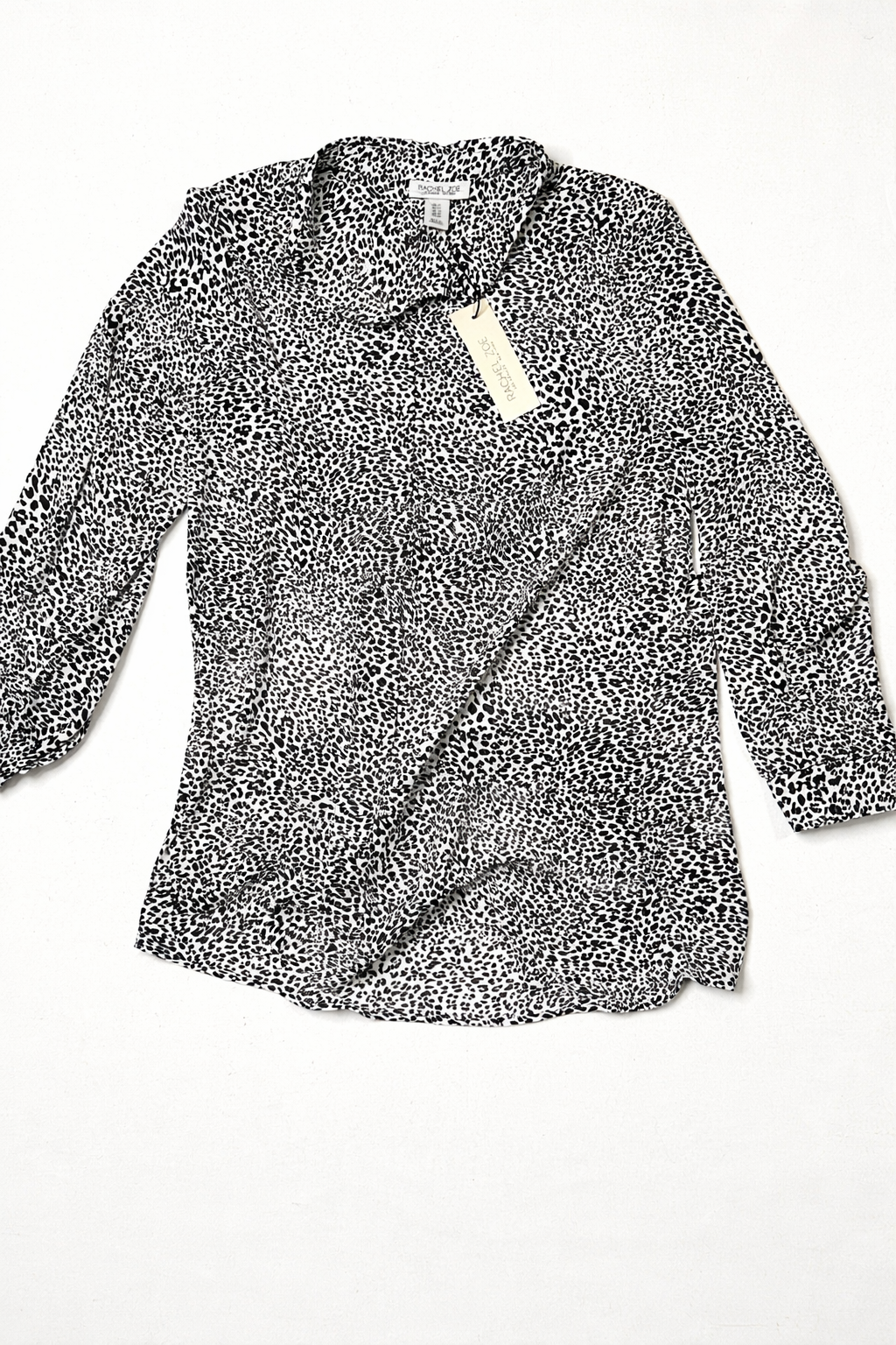 Rachel Zoe XL Black White Animal Print Blouse NWT Collared Button Front