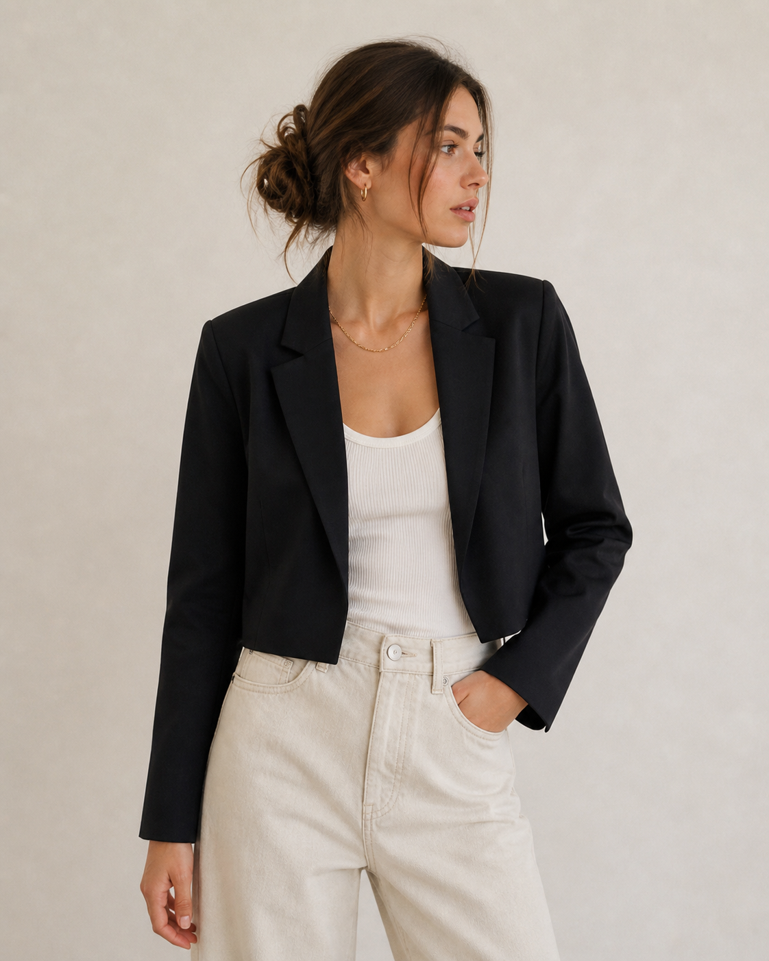 Rachel Zoe Elegant Black Cropped Open Front Blazer Size Medium