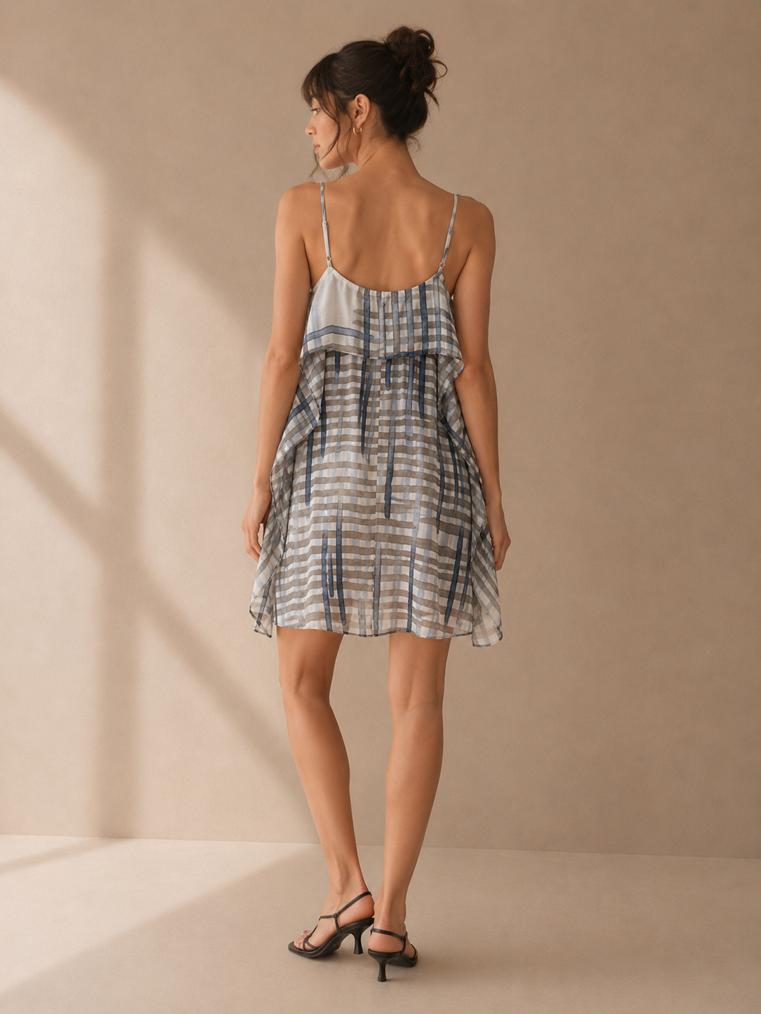 Max Studio Blue-Gray Plaid Spaghetti-Strap Mini Dress Size Small