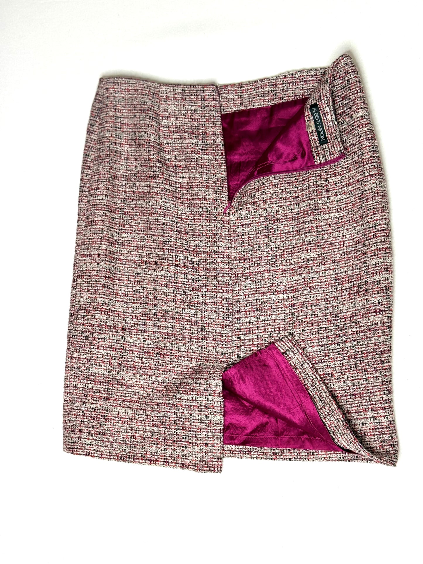 Vintage Albert Nipon Pink Tweed High Waist Pencil Skirt Size 4