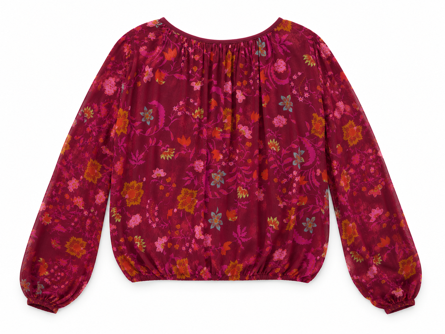 Free People Floral Peasant Boho Ballon Sleeve Blouse - Berry Size Extra Small