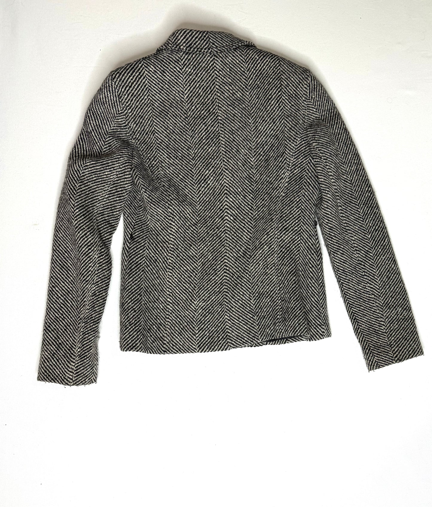 Vintage DKNY City Herringbone Tweed Blazer Gray Wool 3-Button Jacket Size 2