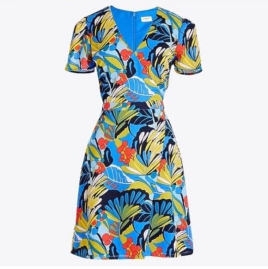 J.Crew Mercantile Blue Tropical Print Faux Wrap Dress – Size 8