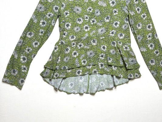 Zara Green Floral Print Ruffle Tiered Blouse – Size Small
