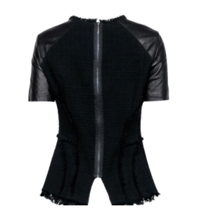 Rebecca Taylor Black Tweed Peplum Top Sz 2 | Leather Short Sleeves | Chic Designer Workwear