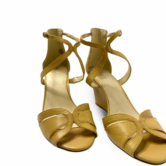 Nine West Nude Leather Wedge Sandals – Size 8.5 – Open Toe