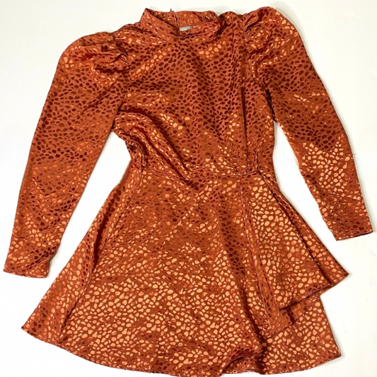 A SOS Copper Animal Print Balloon Sleeve Dress – Size 8