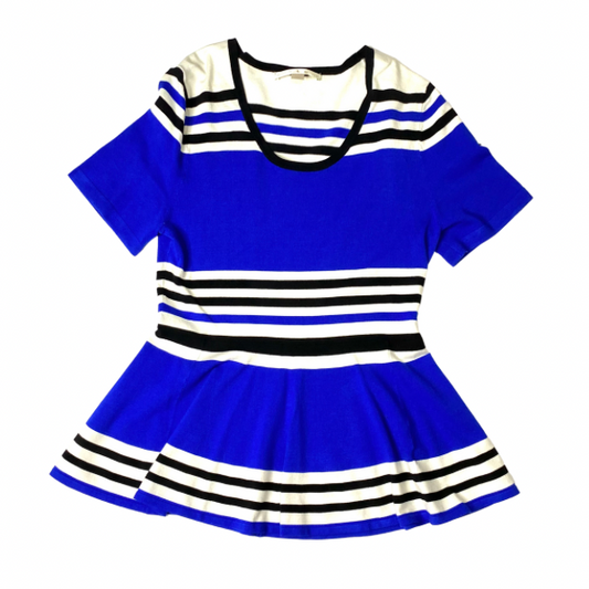 Boston Proper Blue and White Short Sleeve Fit & Flare Dress