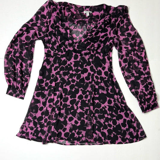 Top Shop Long Sleeve Purple and Black Abstract Print  Dress Size 12