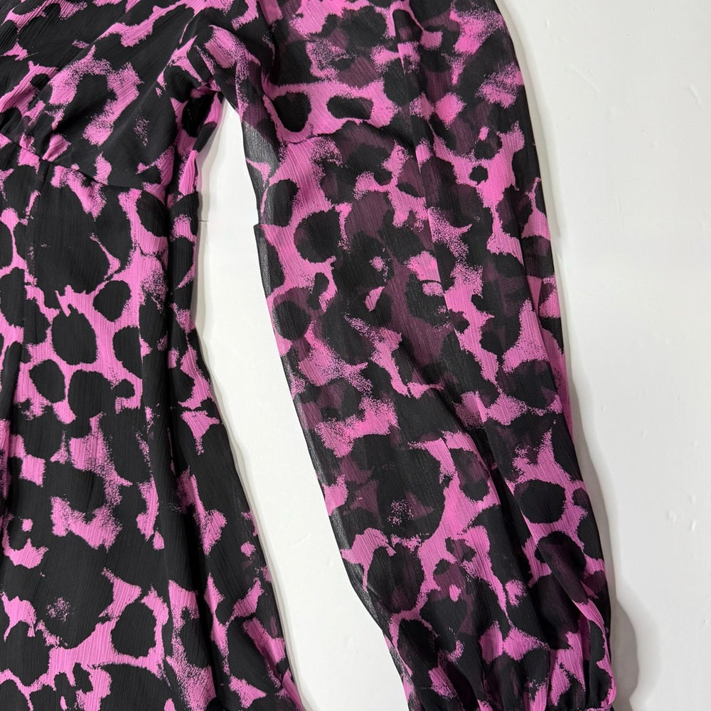 Top Shop Long Sleeve Purple and Black Abstract Print  Dress Size 12