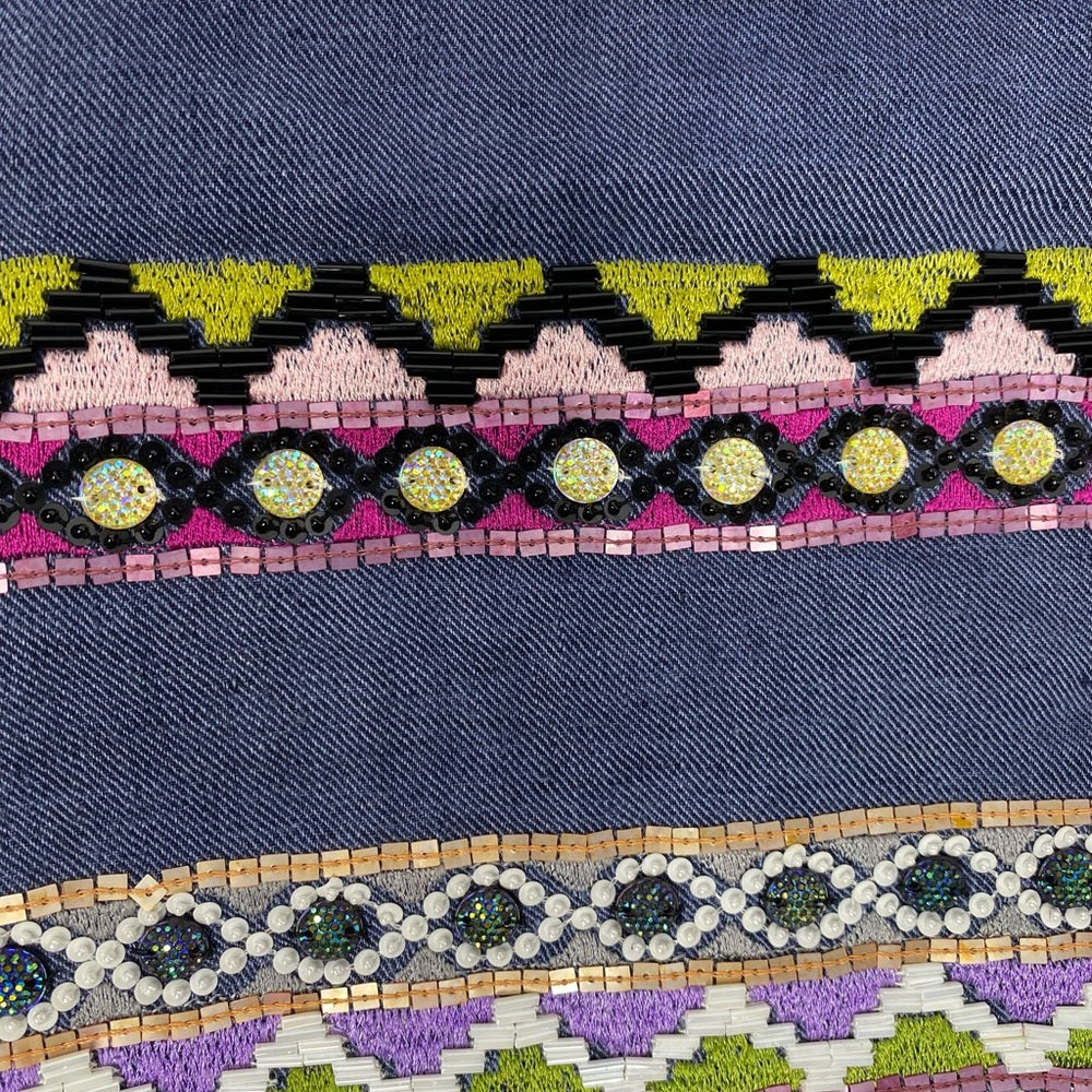 Nicole Miller Artelier Hand-Beaded Linen Mini Skirt – Size 6, Embroidered Detail