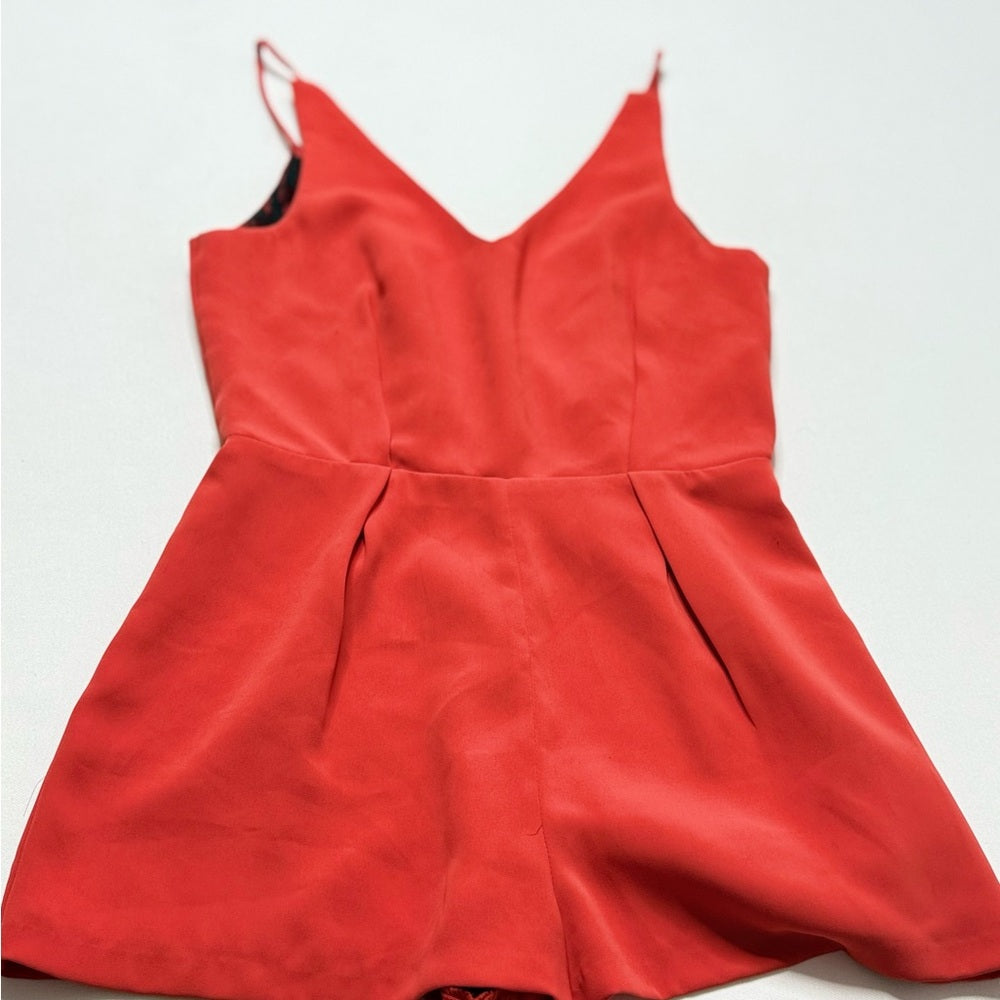 Topshop Red Spaghetti Strap Lace Trim V-Neck Shorts Romper Size 2