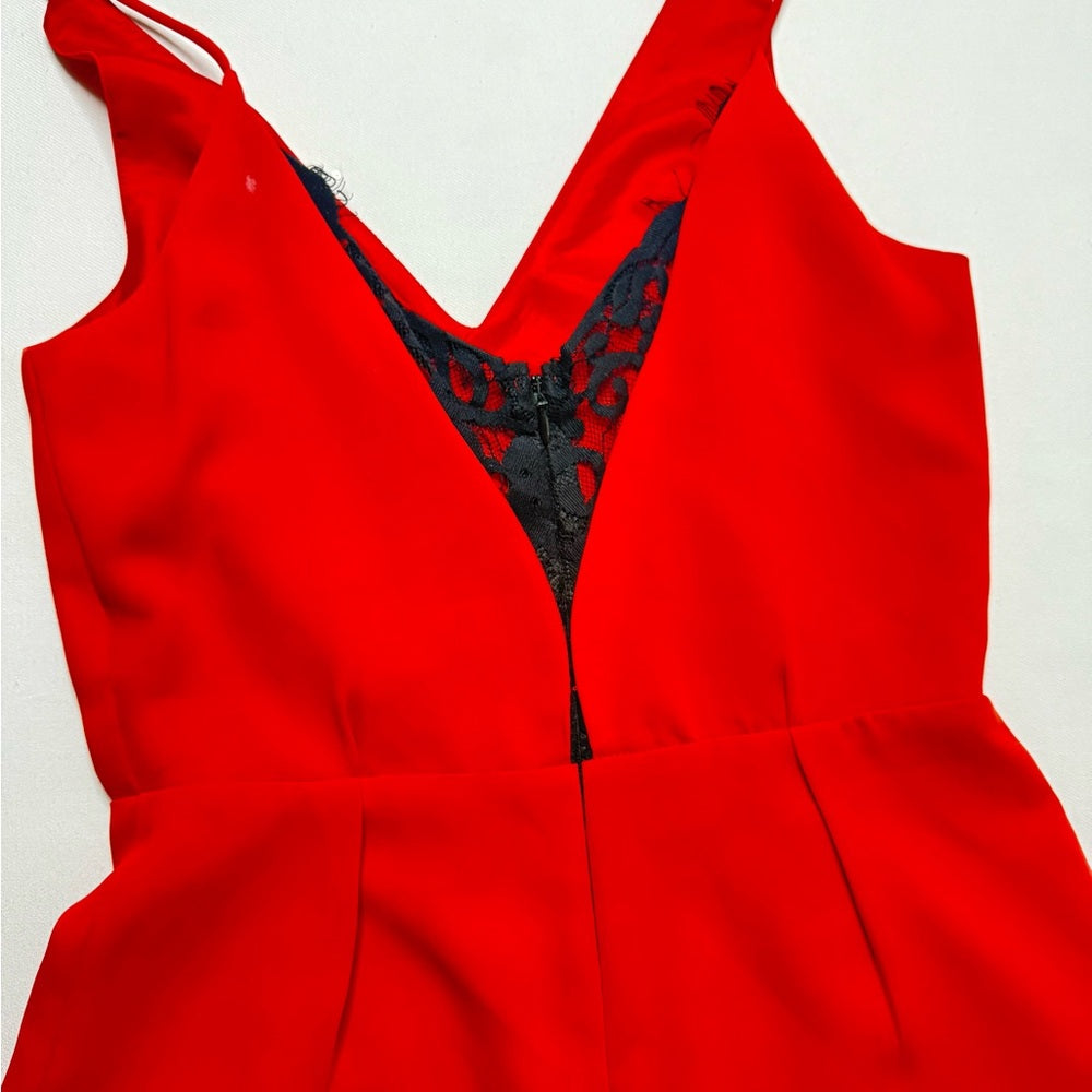Topshop Red Spaghetti Strap Lace Trim V-Neck Shorts Romper Size 2