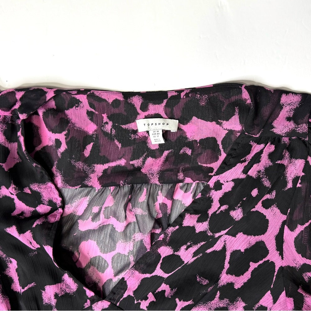 Top Shop Long Sleeve Purple and Black Abstract Print  Dress Size 12