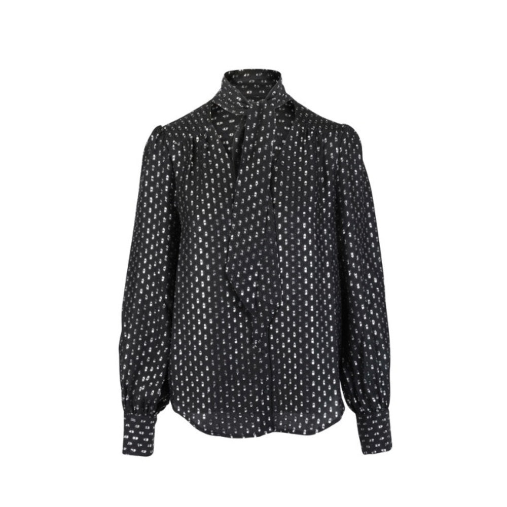 Paige Metallic Long Sleeve Bow Tie Silk Blouse