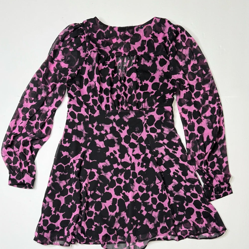Top Shop Long Sleeve Purple and Black Abstract Print  Dress Size 12