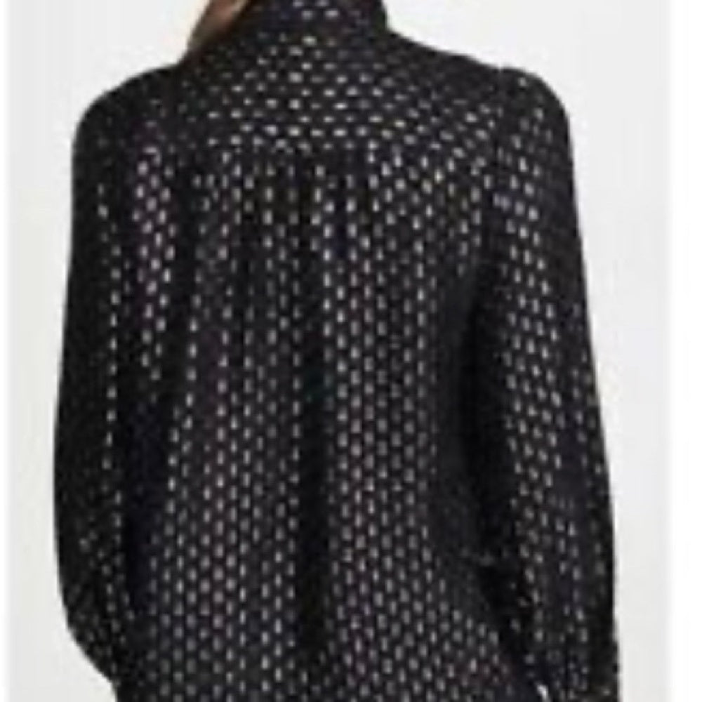 Paige Metallic Long Sleeve Bow Tie Silk Blouse