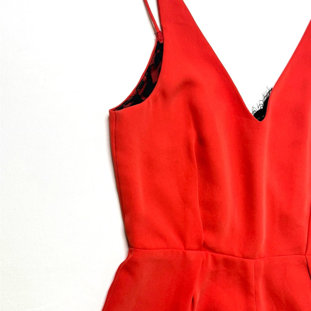 Topshop Red Spaghetti Strap Lace Trim V-Neck Shorts Romper Size 2