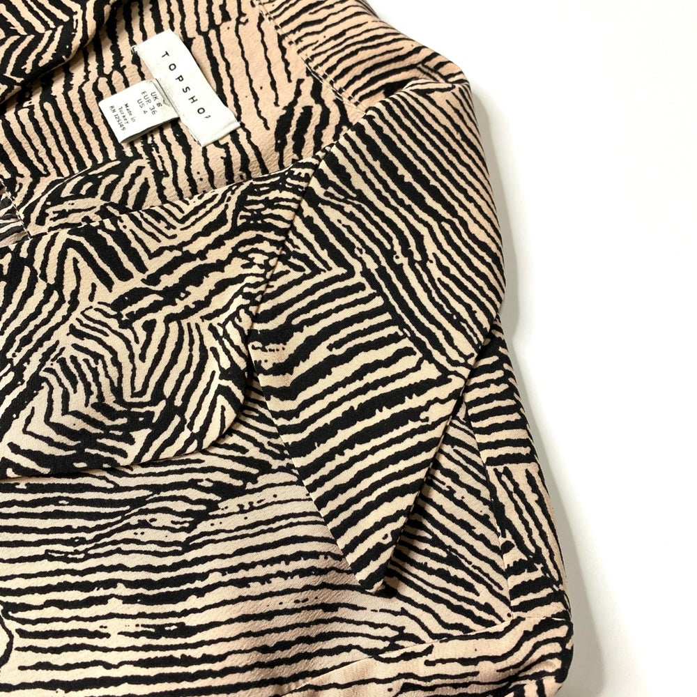 Top Shop Long Sleeve Blouse Size 4 | Animal Print | Bow Tie Waist Belt